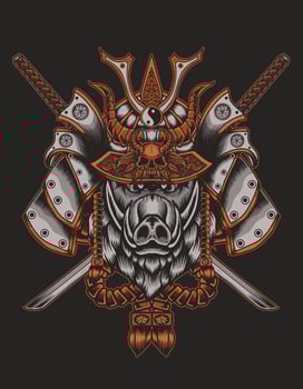 illustration vector samurai wild boar head