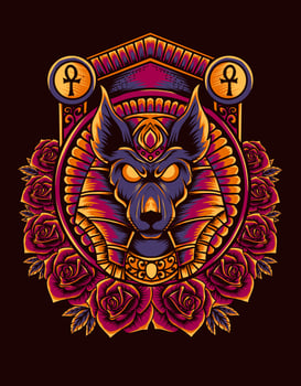 illustration anubis head with rose ornament vector