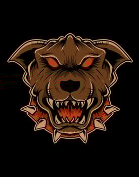 illustration angry dog head with collar vector
