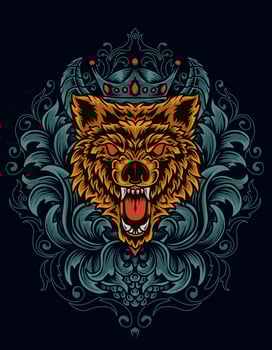 illustration vector angry wolf head with antique ornament