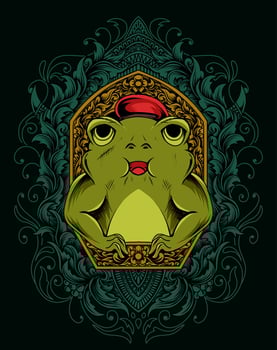 illustration cubby frog on vintage engraving ornament vector