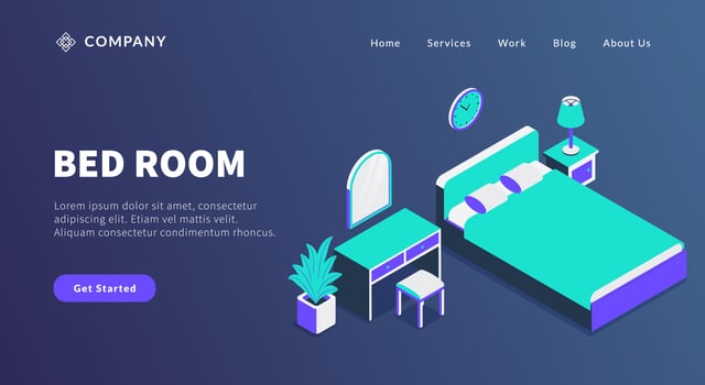 bedroom concept with bed and closet mirror for website template or landing homepage vector