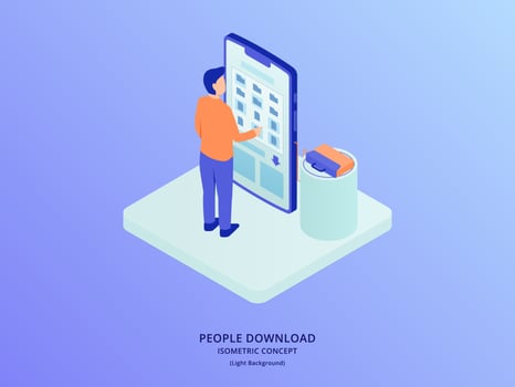 people access cloud database storage downloading file document with isometric style vector