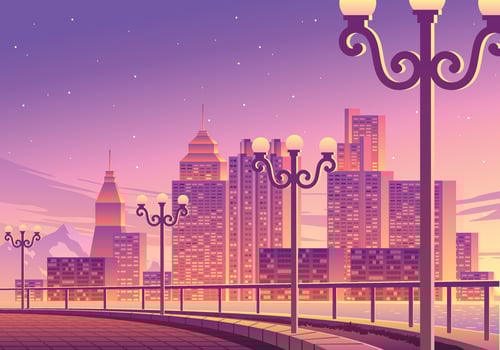 Sunset City Park Landscape Illustration vector