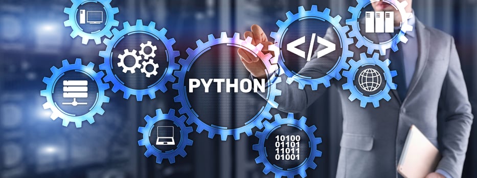 Python high level programing language. Communications Technology concept photo