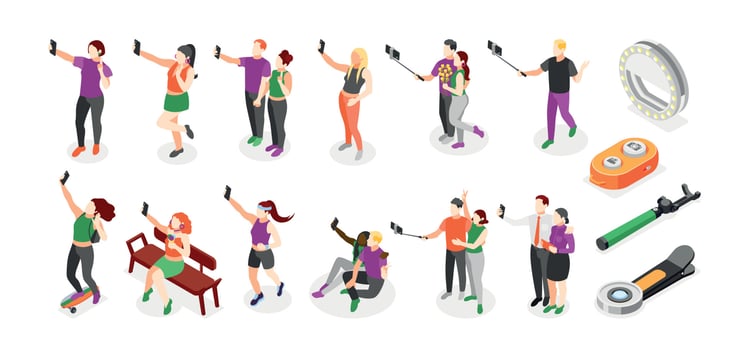 Selfie Day Isometric Icon Set vector