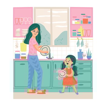 Mother Daughter Kitchen Composition vector