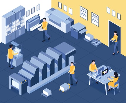 Polygraphy House Isometric Composition vector