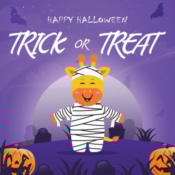 Giraffe uses costumes mummy for Halloween party celebrations, funny costumes with scary Halloween backgrounds. vector