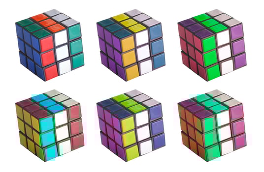 Group of rubik on white background photo