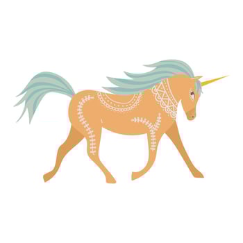 Cute unicorn in folk art style, vector illustration.
