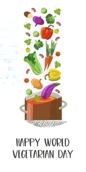 Happy world vegetarian day. Vector illustration with hand drawn unique textures.