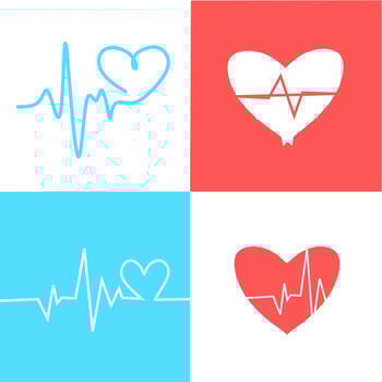 Heart pulse. Red, blue, white colors. cardiogram. Beautiful healthcare, medical. Modern simple design. Icon, sign or logo. Flat style vector illustration. Echocardiography