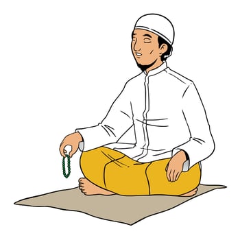 Muslim Man Praying on Mat vector