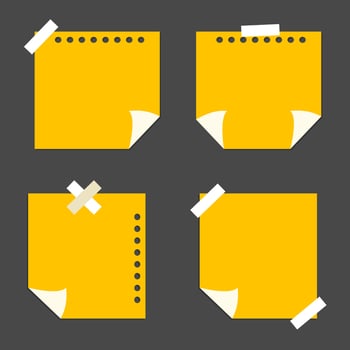 yellow sticky note vector with masking tape on black background