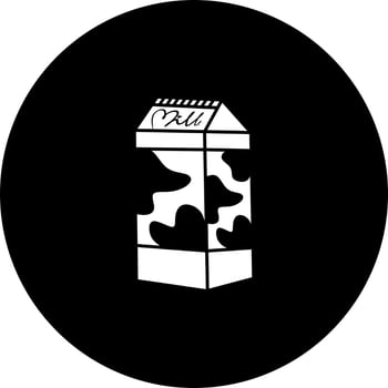 Vector illustration of dairy products packing of milk. Milk box in black circle icon. Elements for design dairy products, logo farm, grocery store, health food, etc. Vector flat design illustration.