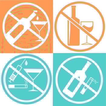 No alcohol drink and no smoking icon isolated on white, orange and green background, warning label vector eps 10. Trendy outline vector of Ramadan icons for ui and ux, website or mobile application.