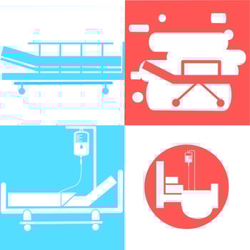 Hospital bed. Intensive care unit icon. Resuscitation, rehabilitation, hospital ward. Medicine concept. Vector illustration can be used for topics like healthcare, hospital, medical care, Chemotherapy