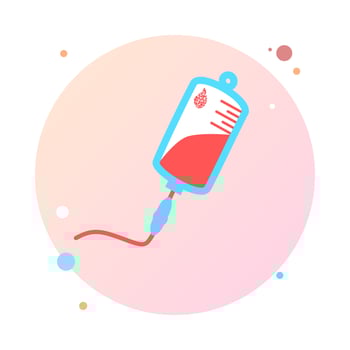 Infusion in circle icon. Intravenous bag, blood, drip in round shaped. Medical help concept. Vector illustration can be used for topics like hospital, therapy, chemotherapy. Iv, infuse, blood bag icon