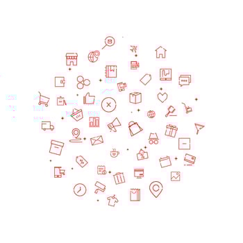 Shopping, ecommerce, retail line icons circular shaped. Shopping icons symbols in circle pattern. Modern vector illustration of commerce for web page template, print media, cover, banner, background.