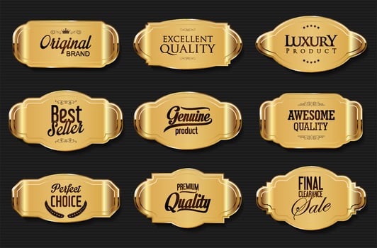 Decorative vintage gold and white frame and retro badge old ornate labels collection vector