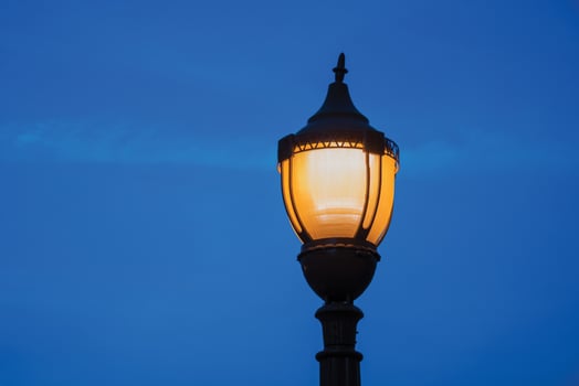 Detail of an old light post at nightfall with dark blue sky in Garibaldi. A small and graceful city founded by Italian immigrants in southern Brazil. photo