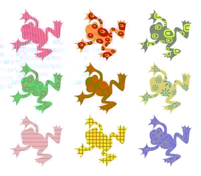 Collection of Patterned Silhouette Frogs vector