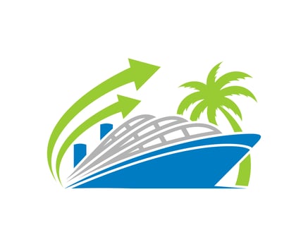 Cruise ship with traveling place arrow direction vector