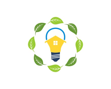 Circular nature leaf with house bulb inside vector