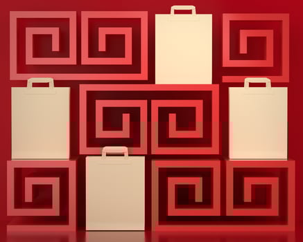 Paper bag for carrying things on red background photo
