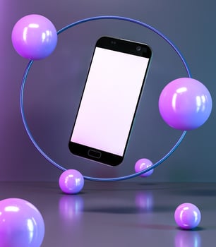 Mobile phone on pastel background with 3d graphics. photo