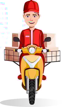 Cartoon professional express courier delivering orders on scooter vector