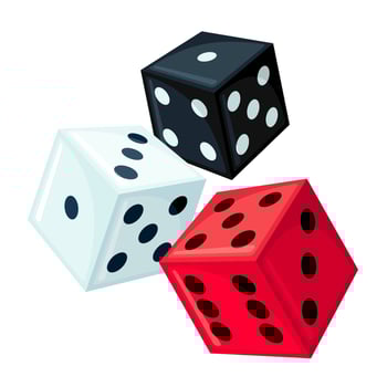 Three dices isolated on white background. Vector illustration.