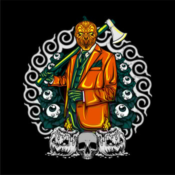 scary pumpkin head vector