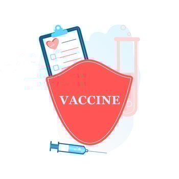 Vaccination vector illustration concept. 3D Vaccine laboratory, vaccine research, pharmaceutical instrument, microbiology magnifying tool, medical research. Premium quality. Modern flat design graphic