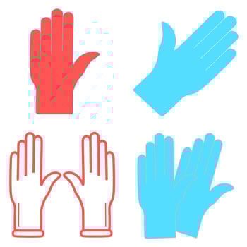 Set of Medical gloves vector icon. Protective rubber gloves icon for infographic, website or app. Latex hand protection sign. Housework cleaning equipment symbol.
