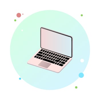 Isometric laptop vector illustration isolated in circle icon. Realistic laptop can be a template for infographics or presentation of interface. Vector Illustration UI and UX design.