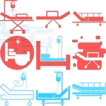 Hospital bed. Intensive care unit icon. Resuscitation, rehabilitation, hospital ward. Medicine concept. Vector illustration can be used for topics like healthcare, hospital, medical care, Chemotherapy