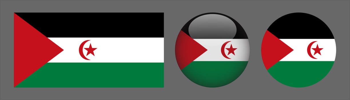 Sahrawi Arab Democratic Republic Flag Set Collection, Original Size Ratio, 3D Rounded and Flat Rounded. vector
