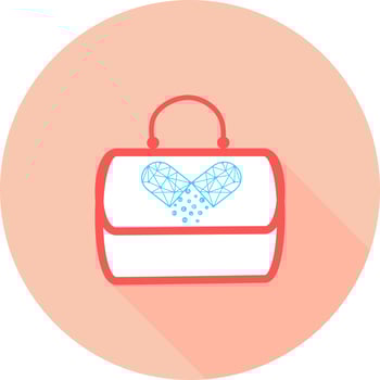 Medical bag in circle icon with long shadows. First aid kit medicine. Doctor's first-aid kit. Medicine chest vector illustration. Study medicine doctor's kit bag. Pharmacy. Medical kit icon vector.