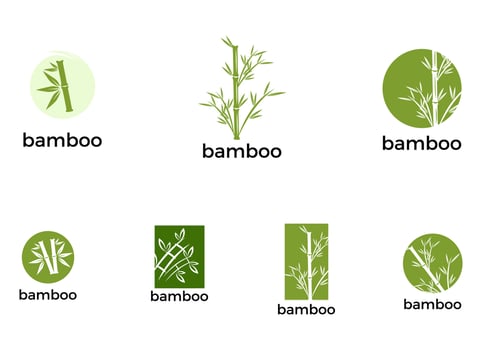 Vector logo, label or emblem with watercolor hand drawn green bamboo plant. Concept for spa and beauty salon, asian massage, cosmetics package, furniture materials.