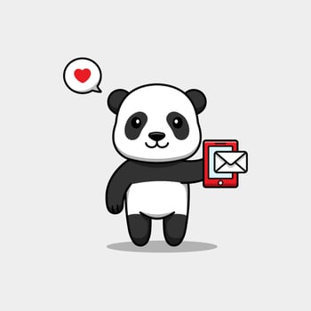 Cute panda receiving a message on the smartphone vector