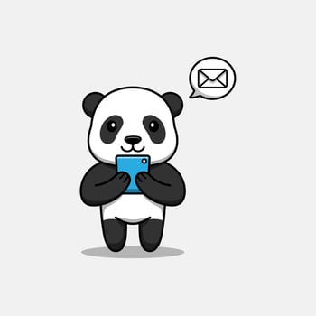 Cute panda receiving message on smart phone vector