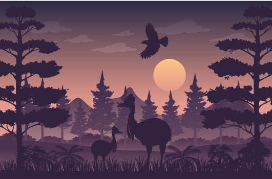 Silhouette twilight forest landscape background vector