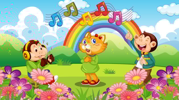 Cute animals performance singing at the park vector