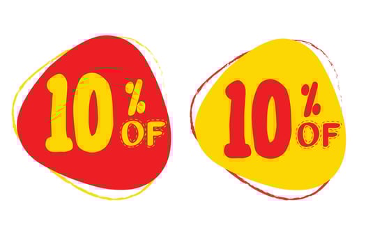 10 Percent OFF Sale Discount Banner. Discount offer price tag. Red and Yellow Lebel vector
