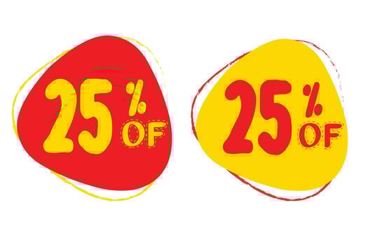 25 percent Sale OFF  Discount Banner. Discount offer price tag. Red and Yellow Lebel vector
