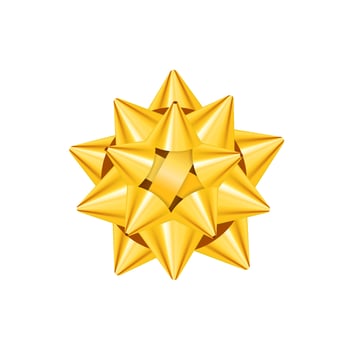 Volumetric decorative golden yellow bow from ribbon Christmas and happy new year symbol vector