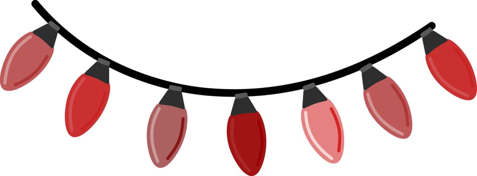 Holiday red shining garland decoration vector illustration. Traditional christmas lights for house decorations.