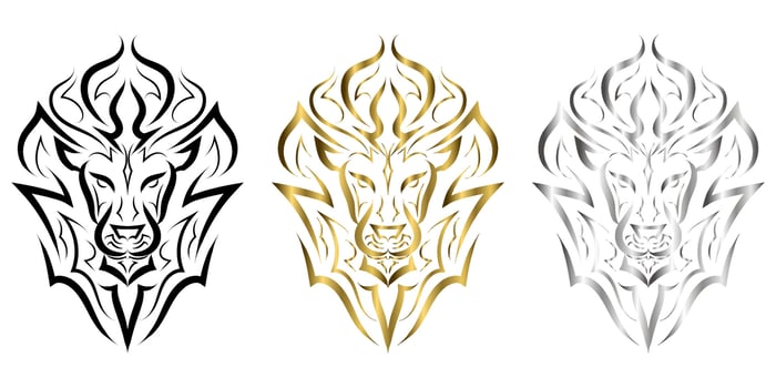 Black and white line art of the front of the lion's head. It is sign of leo zodiac. Good use for symbol, mascot, icon, avatar, tattoo, T Shirt design, logo or any design you want. vector
